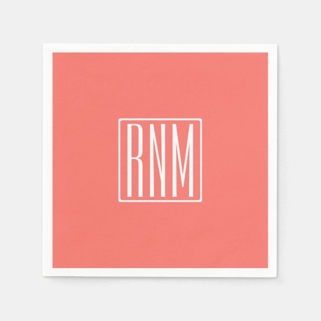 Initials Monogram | White On Coral Napkin (Front)