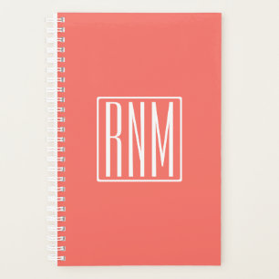 Initials Monogram White On Coral Planner