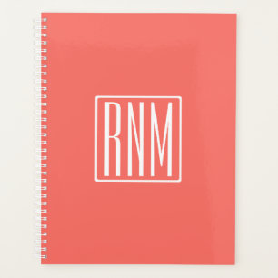 Initials Monogram White On Coral Planner