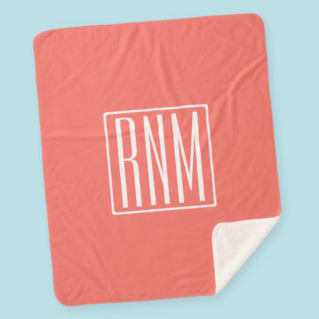 Initials Monogram | White On Coral Sherpa Blanket (Creator Uploaded)