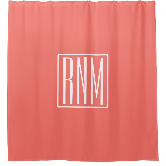 Initials Monogram | White On Coral Shower Curtain (Front)