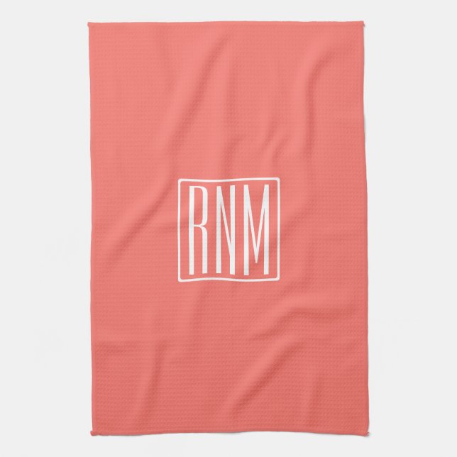 Initials Monogram | White On Coral Tea Towel (Vertical)