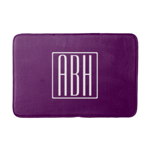 Initials Monogram White On Deep Purple Bath Mat