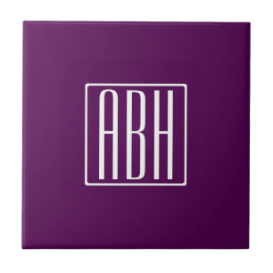 Initials Monogram White On Deep Purple Ceramic Tile