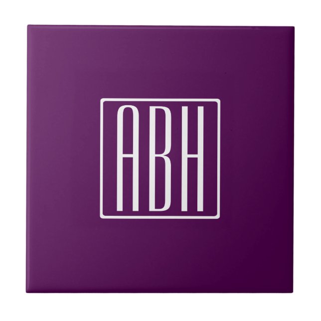 Initials Monogram | White On Deep Purple Ceramic Tile (Front)