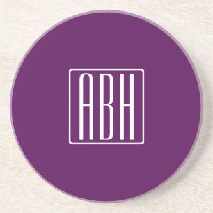 Initials Monogram White On Deep Purple Coaster