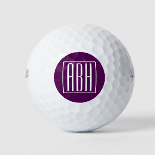 Initials Monogram White On Deep Purple Golf Balls