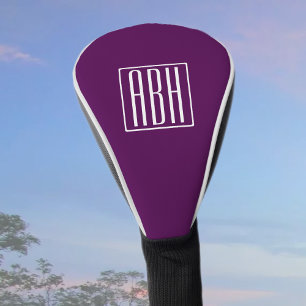 Initials Monogram White On Deep Purple Golf Head Cover