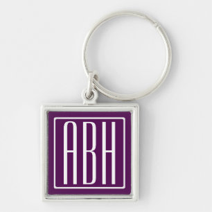 Initials Monogram   White On Deep Purple Key Ring