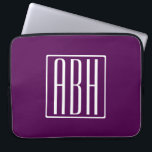 Initials Monogram | White On Deep Purple Laptop Sleeve<br><div class="desc">Upbeat & modern.</div>