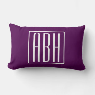 Initials Monogram White On Deep Purple Lumbar Cushion