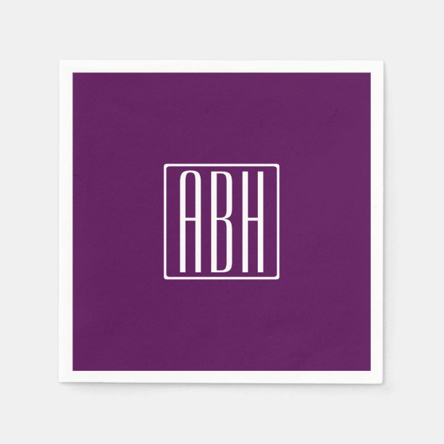 Initials Monogram | White On Deep Purple Napkin (Front)