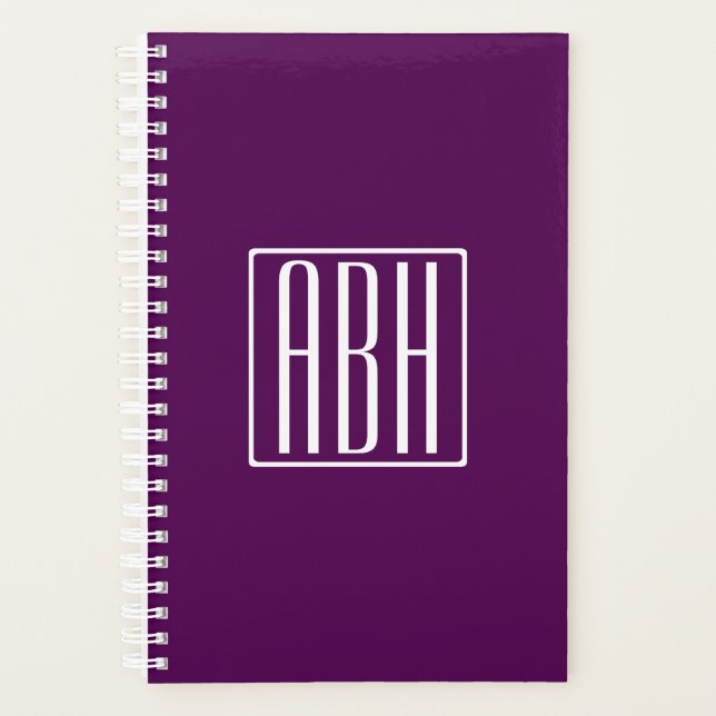 Initials Monogram | White On Deep Purple Planner (Front)