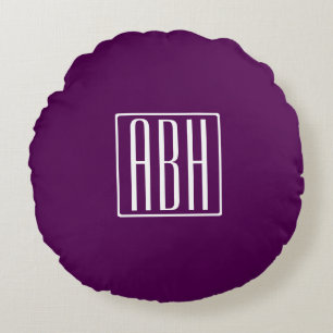 Initials Monogram   White On Deep Purple Round Cushion