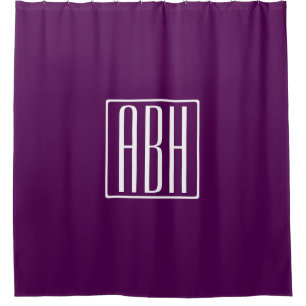 Initials Monogram White On Deep Purple Shower Curtain