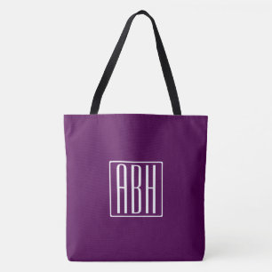 Initials Monogram White On Deep Purple Tote Bag