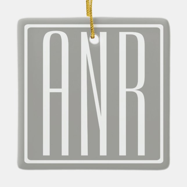 Initials Monogram | White On Light Grey Ceramic Ornament (Front)