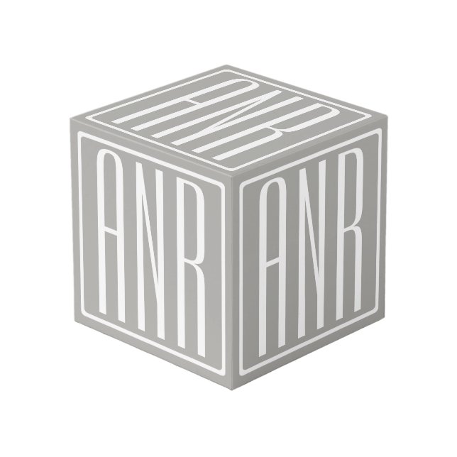Initials Monogram | White On Light Grey Cube (Front Angled)