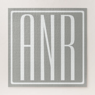 Initials Monogram White On Light Grey Jigsaw Puzzle