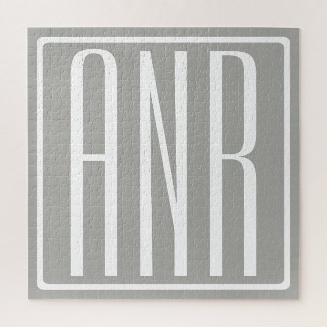Initials Monogram | White On Light Grey Jigsaw Puzzle (Vertical)