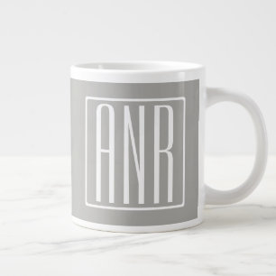 Initials Monogram   White On Light Grey Large Coffee Mug