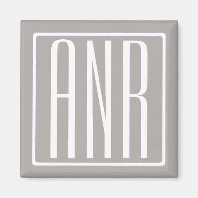 Initials Monogram | White On Light Grey Magnet (Front)