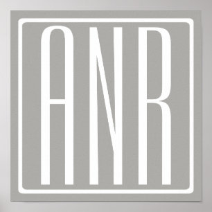 Initials Monogram   White On Light Grey Poster