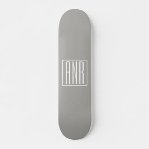 Initials Monogram White On Light Grey Skateboard