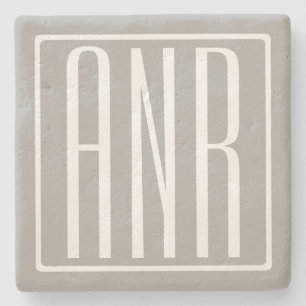Initials Monogram White On Light Grey Stone Coaster