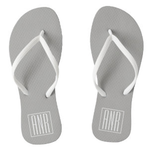 Initials Monogram White On Light Grey Thongs