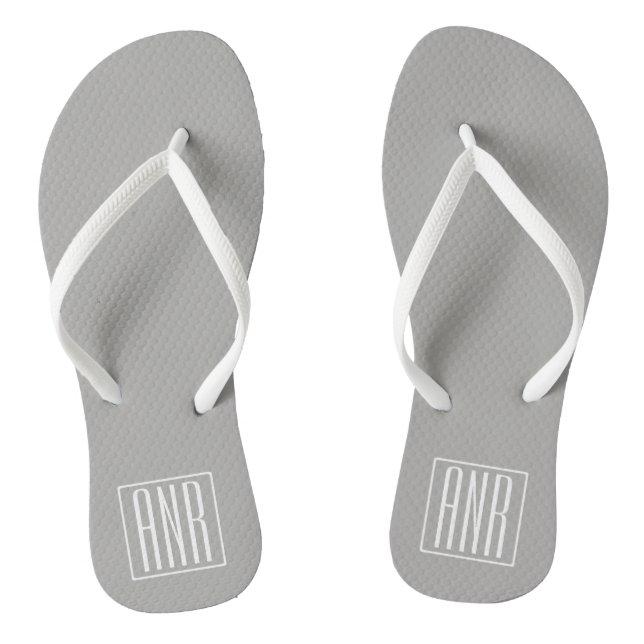 Initials Monogram | White On Light Grey Thongs (Footbed)