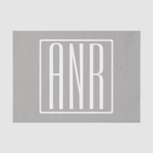 Initials Monogram   White On Light Grey Tissue Paper