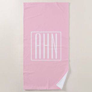 Initials Monogram   White On Light Pink Beach Towel