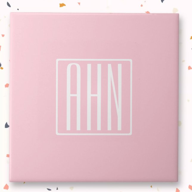 Initials Monogram | White On Light Pink Ceramic Tile (Creator Uploaded)