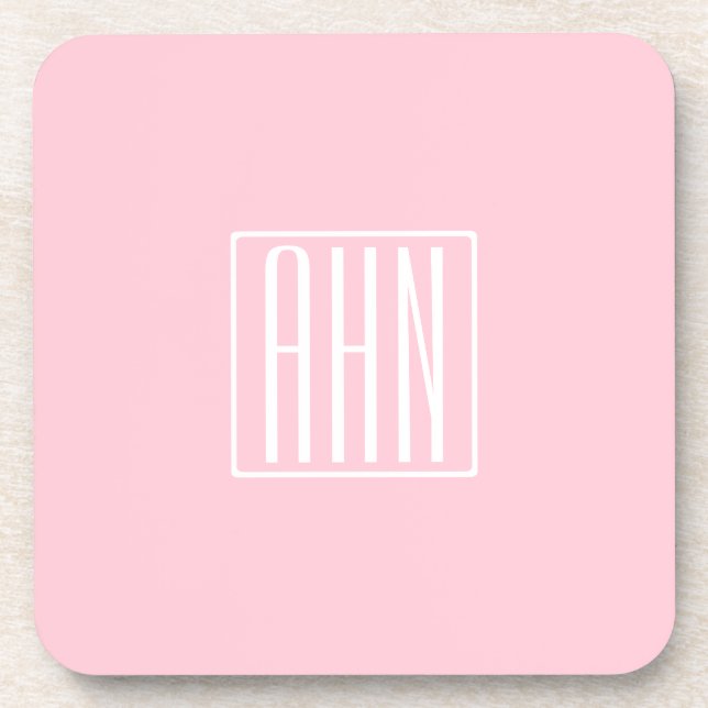 Initials Monogram | White On Light Pink Coaster (Front)