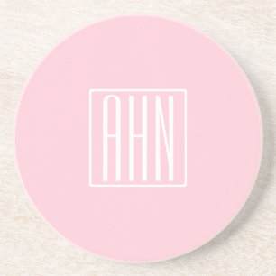 Initials Monogram   White On Light Pink Coaster
