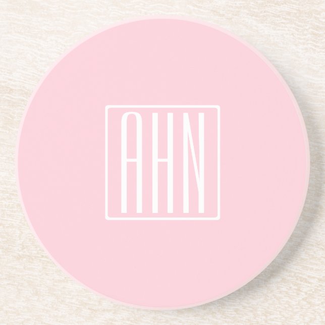 Initials Monogram | White On Light Pink Coaster (Front)