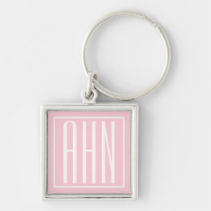 Initials Monogram   White On Light Pink Key Ring