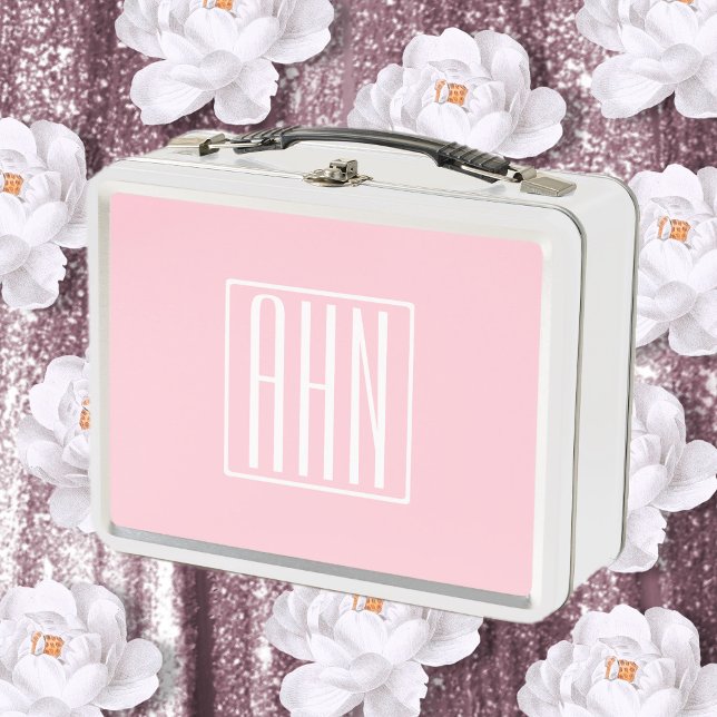 Initials Monogram | White On Light Pink Metal Lunch Box (Creator Uploaded)
