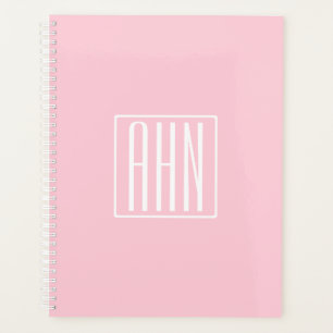 Initials Monogram   White On Light Pink Planner