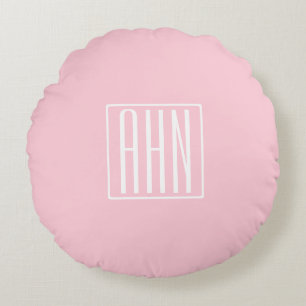 Initials Monogram White On Light Pink Round Cushion
