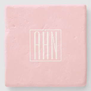 Initials Monogram   White On Light Pink Stone Coaster