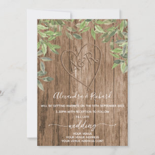 Initials monogram wood effect carved tree invitati invitation