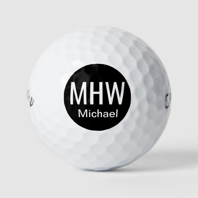 Initials Name Black Golf Balls (Front)