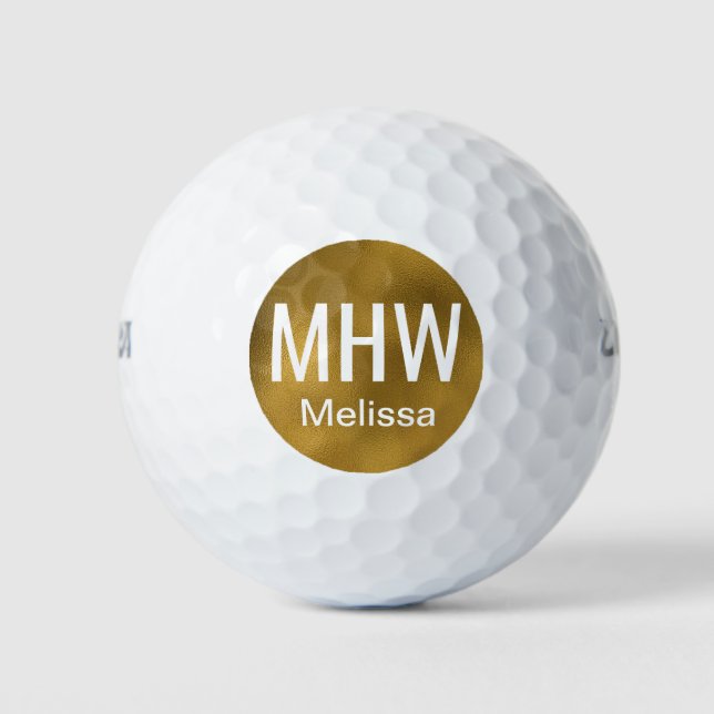 Initials Name Gold Golf Balls (Front)