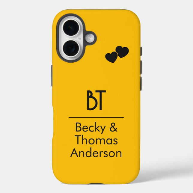 Initials, names and two hearts on bright yellow Case-Mate iPhone case (Back)