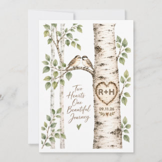 Initials Nature Wedding | Birch Tree Wedding Card
