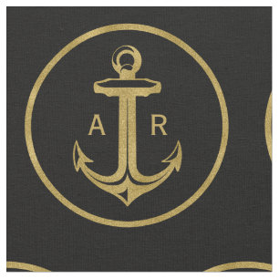 Initials   Navy Blue Nautical Anchor Fabric