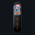 *~* Initials Neon Hair Rainbow AP89 Troll Skateboard<br><div class="desc">(Search code AP89 for Troll items and AP88 for mediaeval theme items ) Easily Transfer to other Zazzle Products. BLACK background Skateboard. The bright and oh so happy NEON Rainbow colours just pop the TROLL images and LETTERS. Customise / Personalise your INITIALS / MONOGRAM and play with the font and...</div>