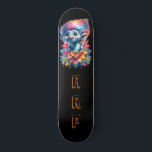 *~* Initials Neon Hair Rainbow AP89 Troll Skateboard<br><div class="desc">(Search code AP89 for Troll items and AP88 for mediaeval theme items ) Easily Transfer to other Zazzle Products. BLACK background Skateboard. The bright and oh so happy NEON Rainbow colours just pop the TROLL images and LETTERS. Customise / Personalise your INITIALS / MONOGRAM and play with the font and...</div>